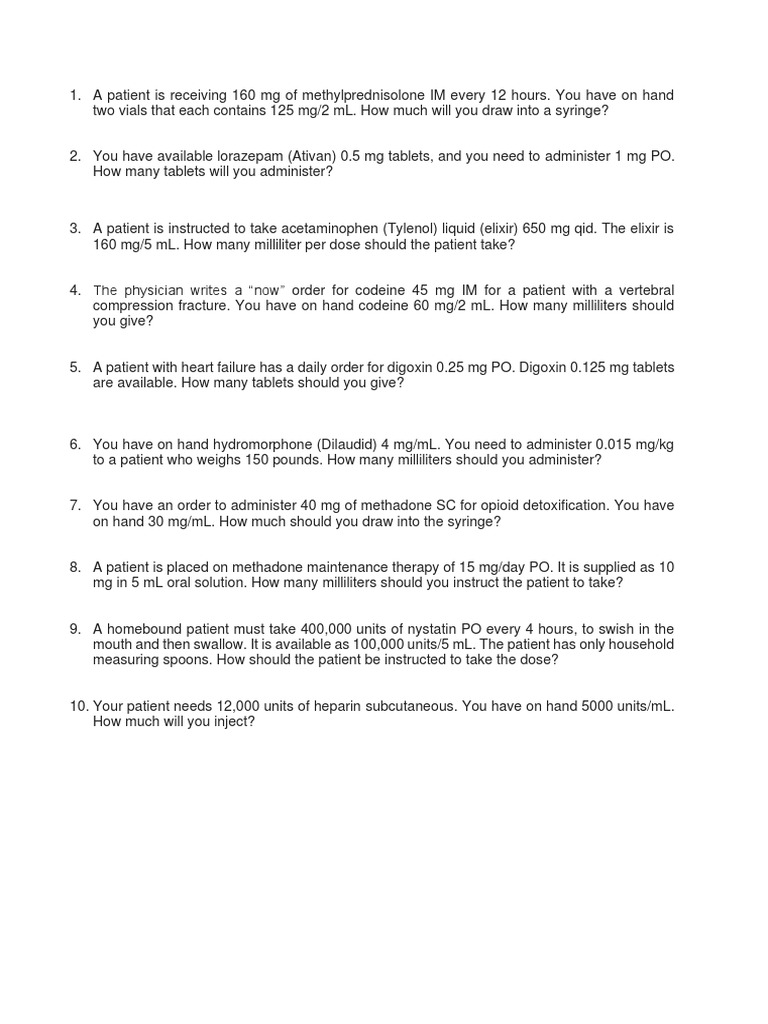 Nursing Drug Calculation Practice Guide | PDF | Intravenous Therapy ...