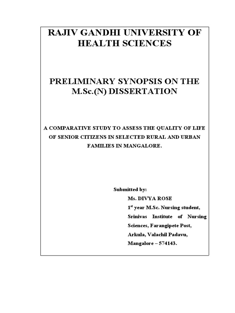 Rajiv Gandhi University of Health Sciences: Preliminary Synopsis On The ...