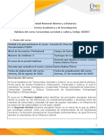 Syllabus Del Curso Comunidad, Sociedad y Cultura 403007.