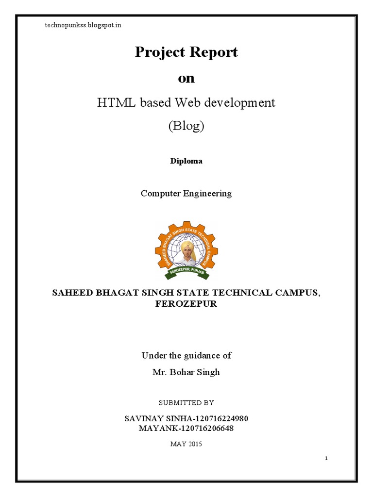 Project Report On HTML Based Web Development Blog | PDF | Blog ...