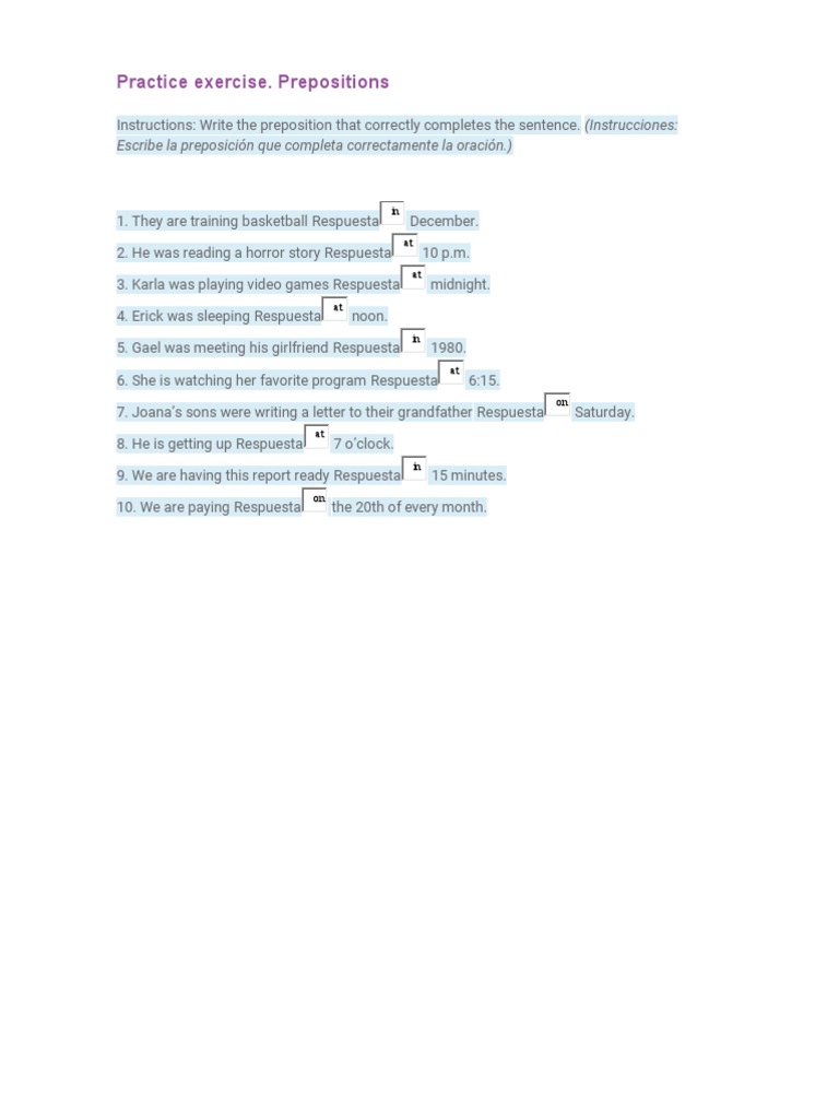 Prepositions Practice Exercise Módulo 6 | PDF