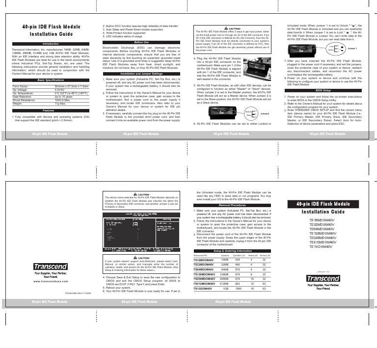 40-Pin IDE Flash Module Installation Guide | Download Free PDF | Flash ...