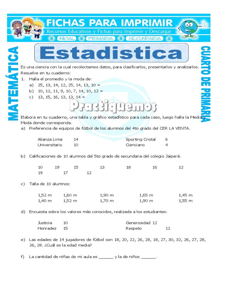 Ejercicios de Estadística para 4to Grado | PDF