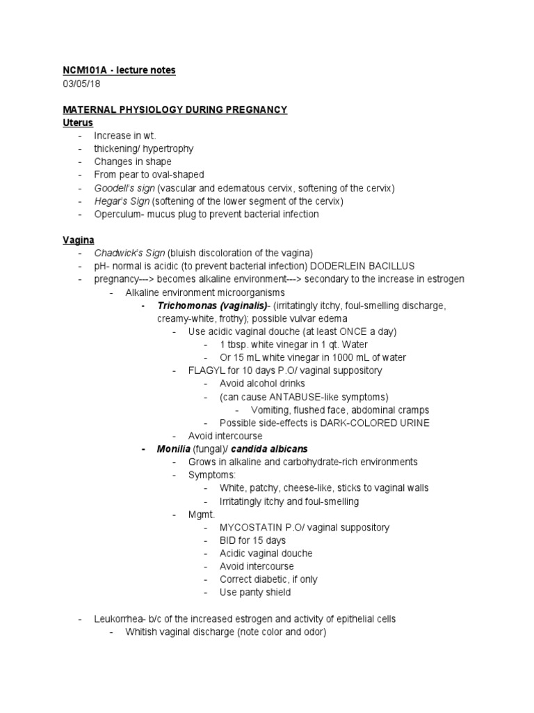 NCM101A - Lecture Notes | PDF | Childbirth | Uterus