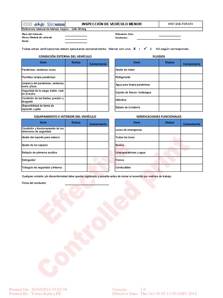 Vehicle Inspection Checklist - La Es | PDF | Tecnologías automotrices ...