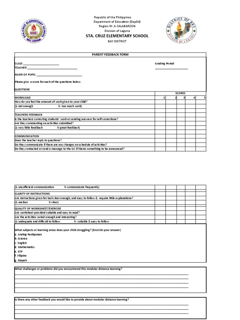 Parent Feedback Form for Teachers | PDF | Teachers | Human Nature