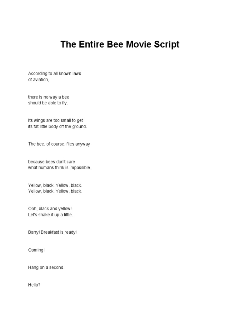 Bee Movie Script PDF Flowers Bees