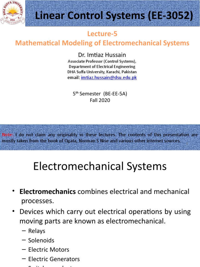 Lecture-5 Modeling of Electromechanical Systems | PDF | Electric Motor ...