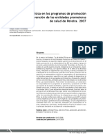 La Actividad Física en Los Programas de Promoción y Prevención de Las Entidades Promotoras de Salud de Pereira. 2007