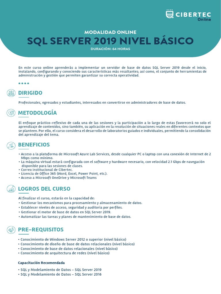 despreciar Amasar diseñador SQL Server 2019 Nivel Basico | PDF | Servidor SQL de Microsoft | Bases de  datos