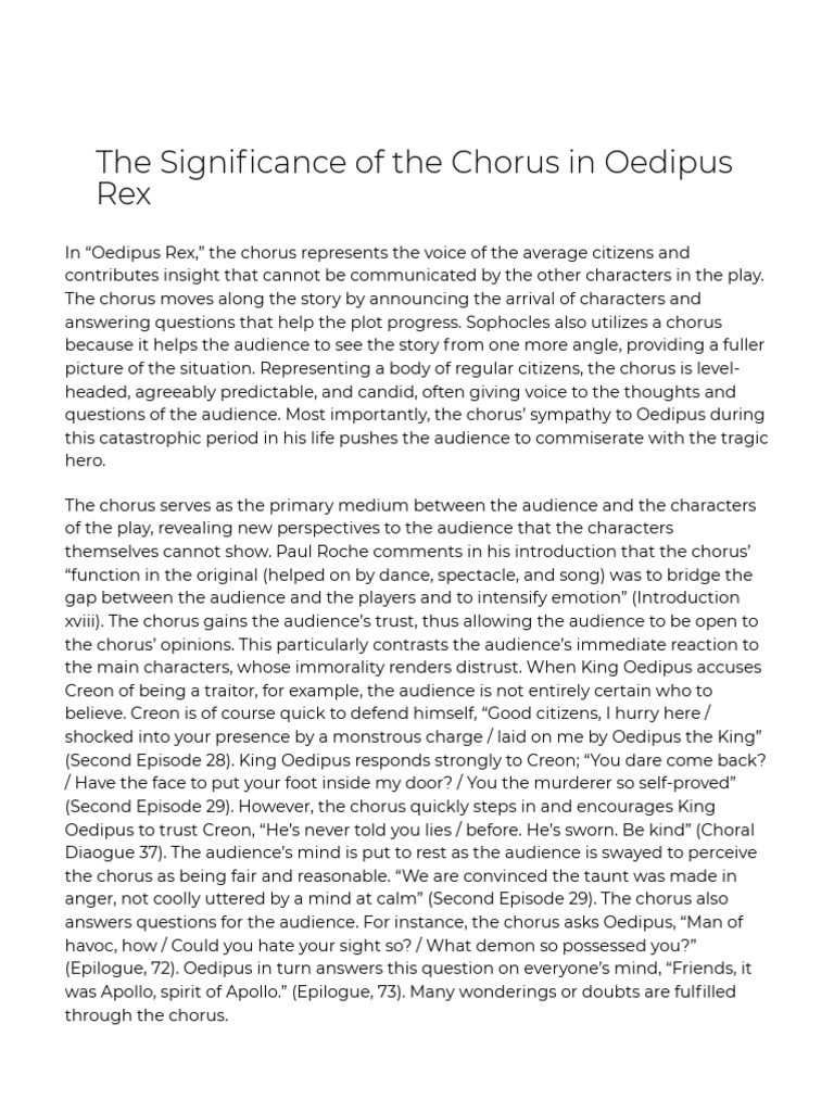 The Significance of The Chorus in Oedipus Rex PDF Sophocles