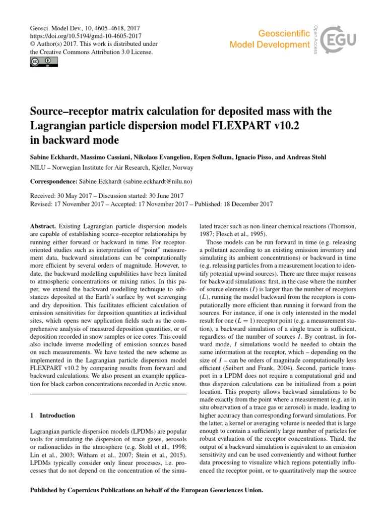 Source-Receptor Matrix Calculation For Deposited Mass With The ...