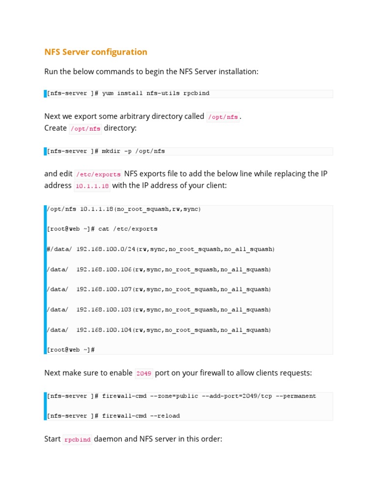 NFS Server Configuration: /opt/nfs /opt/nfs | PDF | Operating System ...