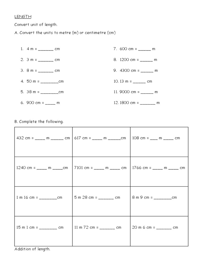 Length Conversion Exercises | PDF | Teaching Methods & Materials