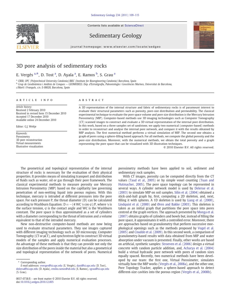 PAPER - 3D Pore Analysis of Sedimentary Rocks | PDF | Porosity | Voxel