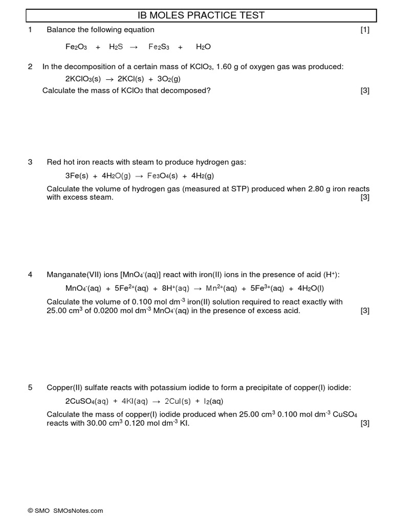 MolesPracticeTestTopic 1 PDF
