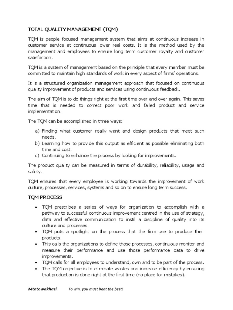 Notes 6. Total Quality Management | PDF | Pareto Efficiency | Quality ...