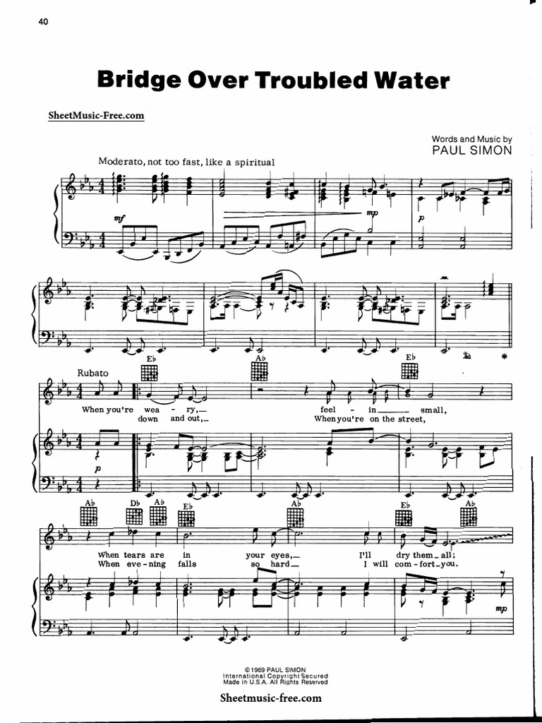 Bridge Over Troubled Water sheet music preview for Simon and Garfunkel