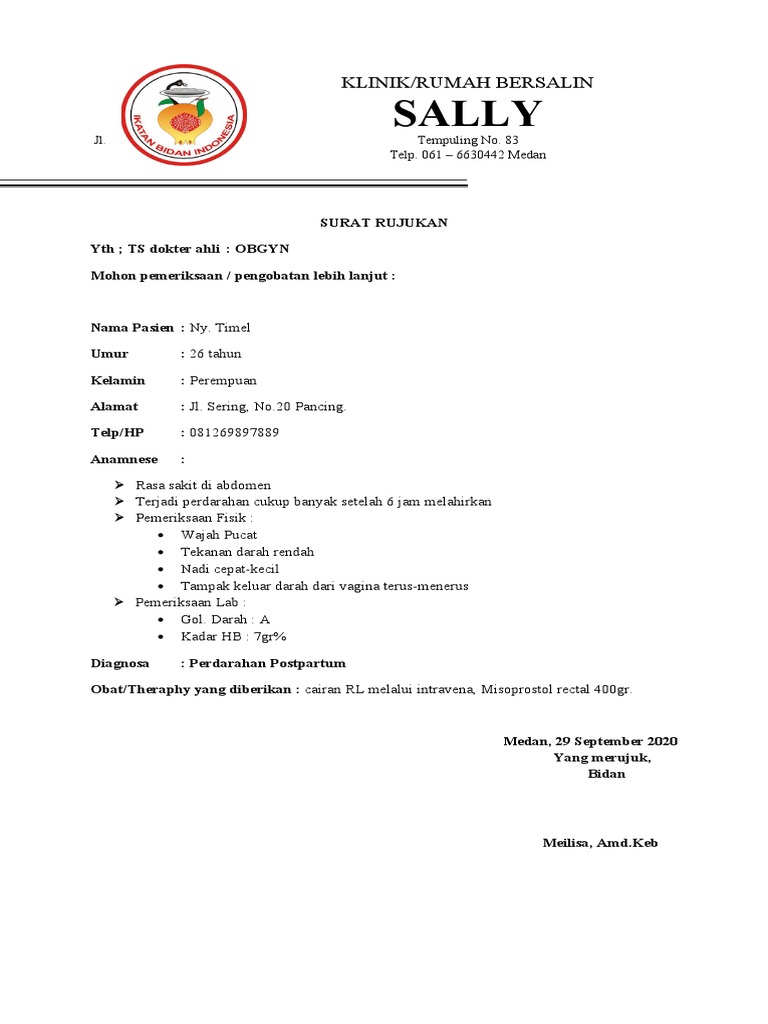 Surat Rujukan Pasien Melahirkan | PDF