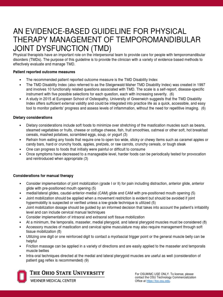 TMD Physical Therapy Management Guidelines | PDF | Anatomical Terms Of ...