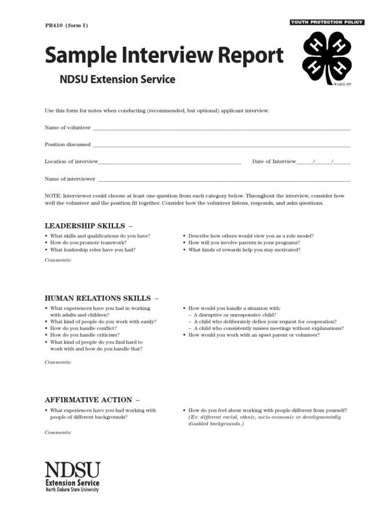Sample Interview Report: NDSU Extension Service | PDF | Volunteering ...