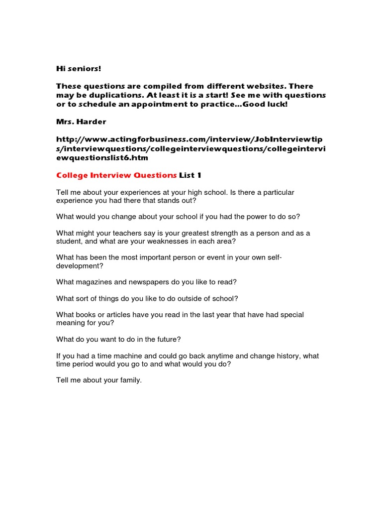 Essential College Interview Questions | PDF | Interview | Question