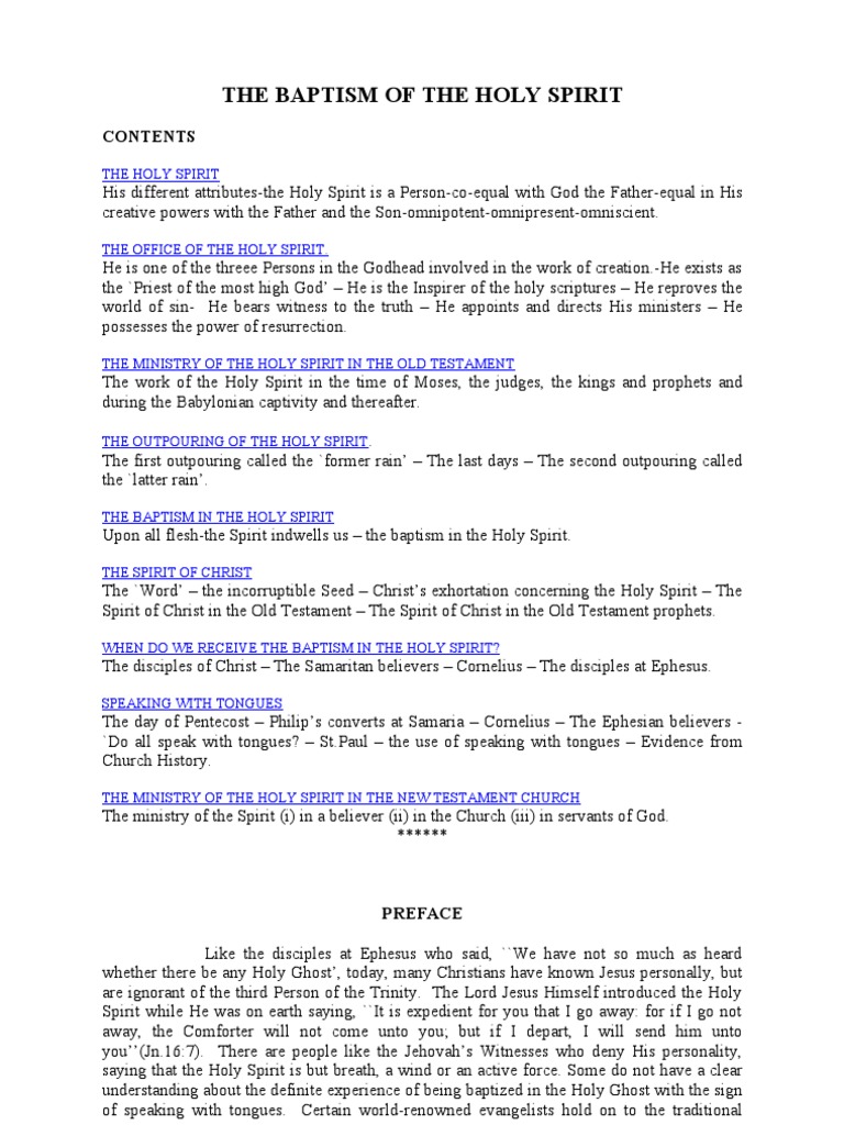 Baptism of Holy Spirit | PDF | Baptism With The Holy Spirit | Born Again