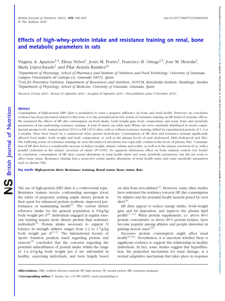Effects of High Whey Protein Intake and Resistance Training On Renal ...
