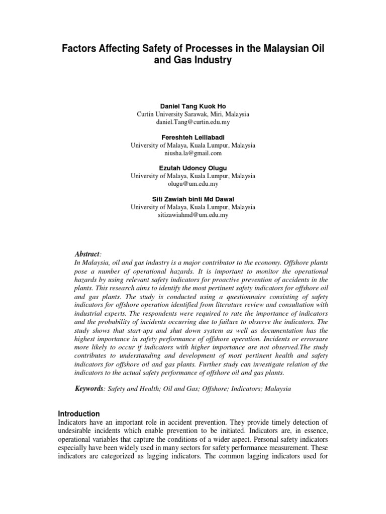 Factors Affecting Safety of Processes in The Malaysian Oil and Gas ...