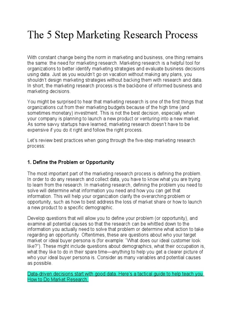 Five Steps of Marketing Research Process | PDF | Marketing Research ...