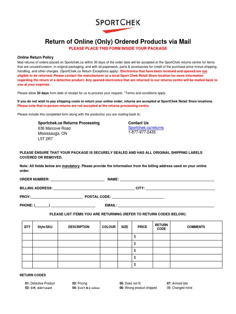 Sports ChekReturnForm V3 PDF Mail Communication