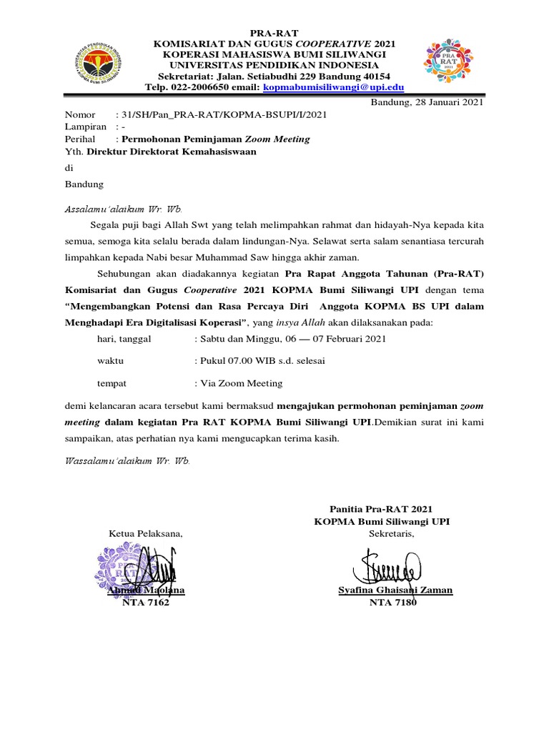 Surat Permohonan Peminjaman Akun Zoom Meeting Pdf