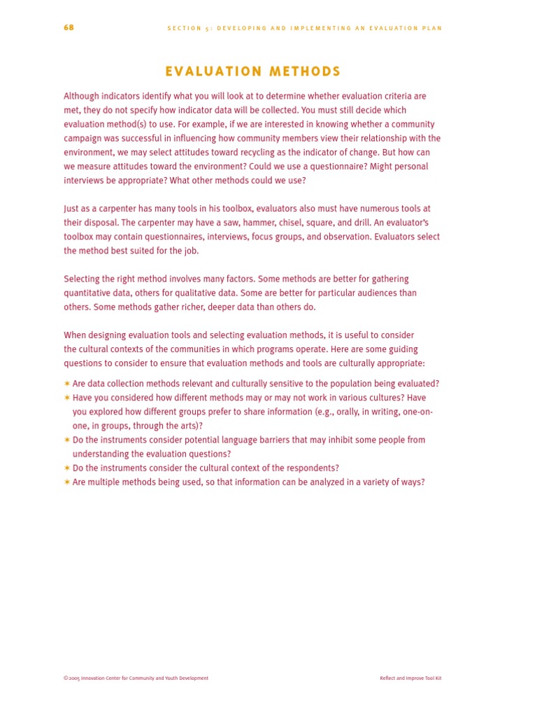 Evaluation Methods: Section 5: Developing and Implementing An ...