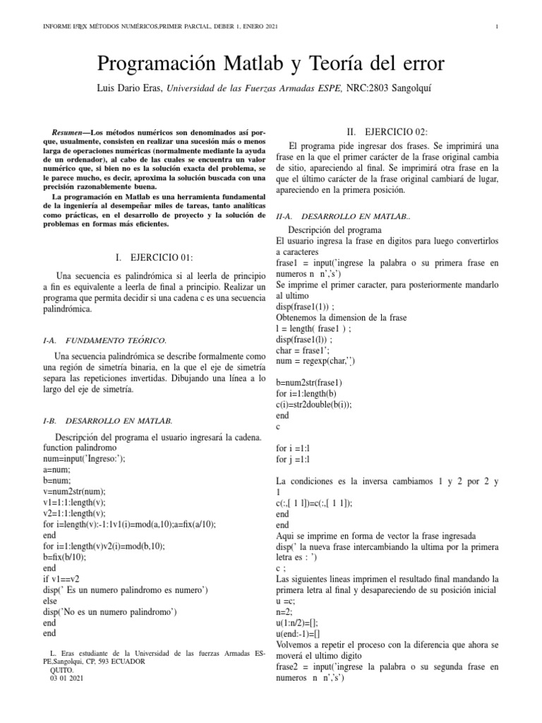 An lisis de m todos num ricos mediante programaci n en matlab