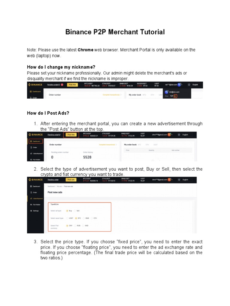 Binance P2P Merchant Tutorial | PDF | Prices | Advertising