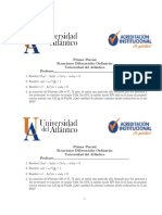 Primer Parcial Ecuaciones Diferenciales Ordinarias Universidad Del Atl Antico Profesor