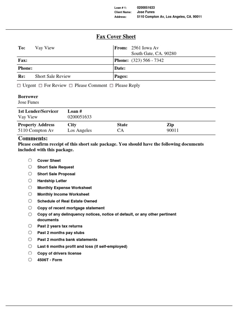 Compton Short Sale Docs PDF Mortgage Loan Short Sale (Real Estate)