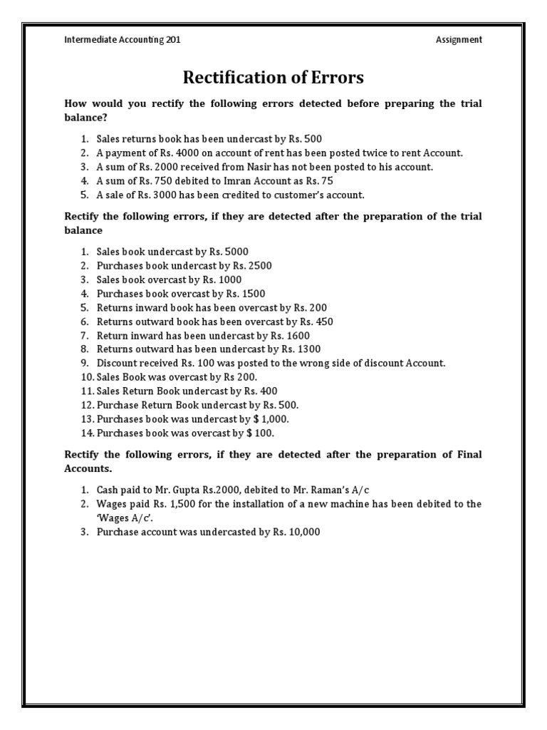 Assignment Rectification of Errors | PDF | Business | Finance & Money ...