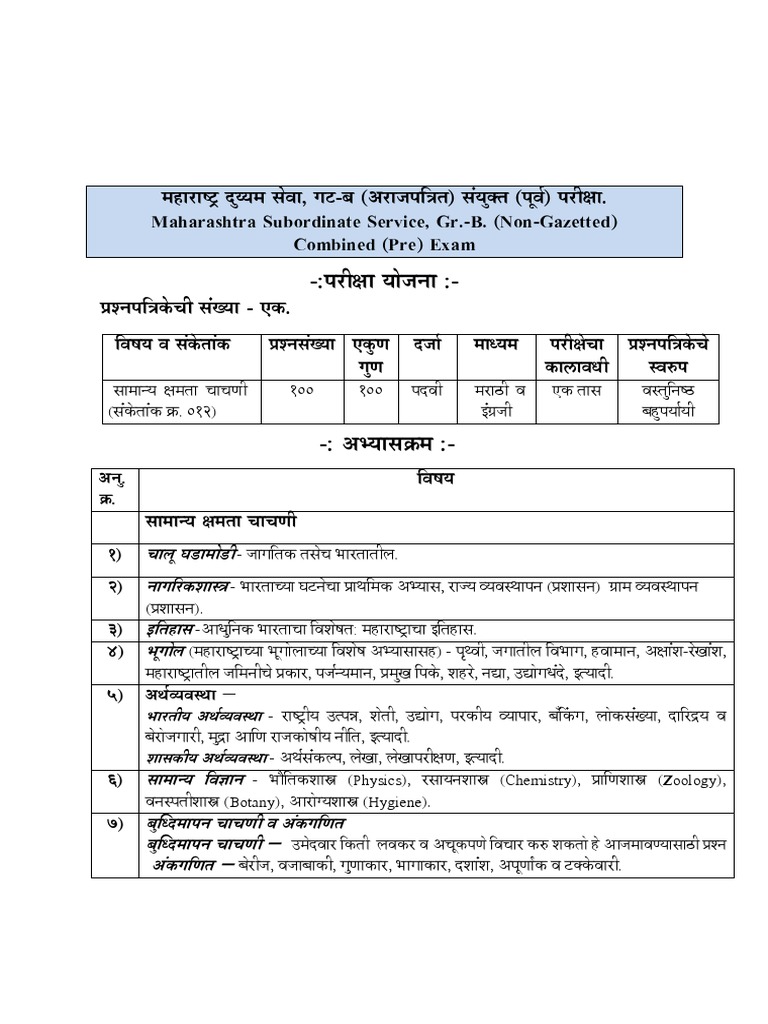MPSC PSI Prelims Syllabus | PDF