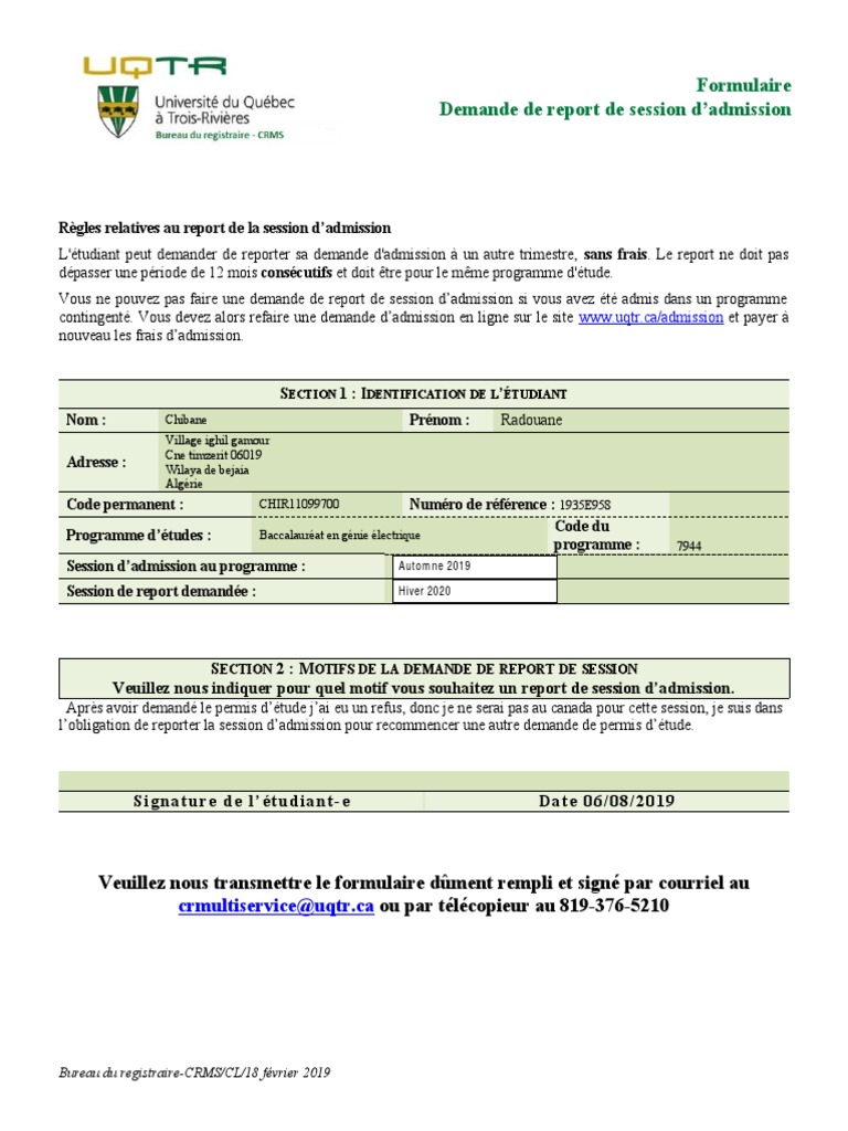 Demande de Report de Session | PDF