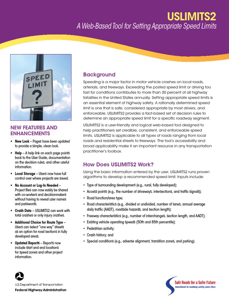 USLIMITS2: Speed Limit Setting Tool | PDF | Speed Limit | Controlled ...