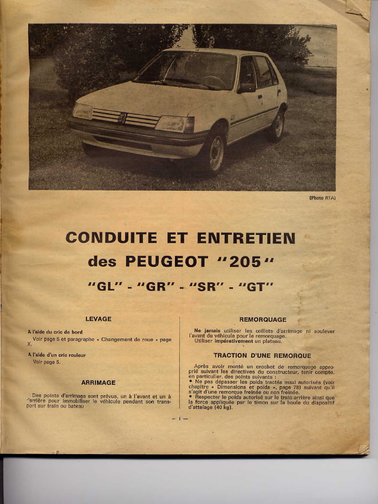 Notice D'utilisation Pour Peugeot 205 Phase 2