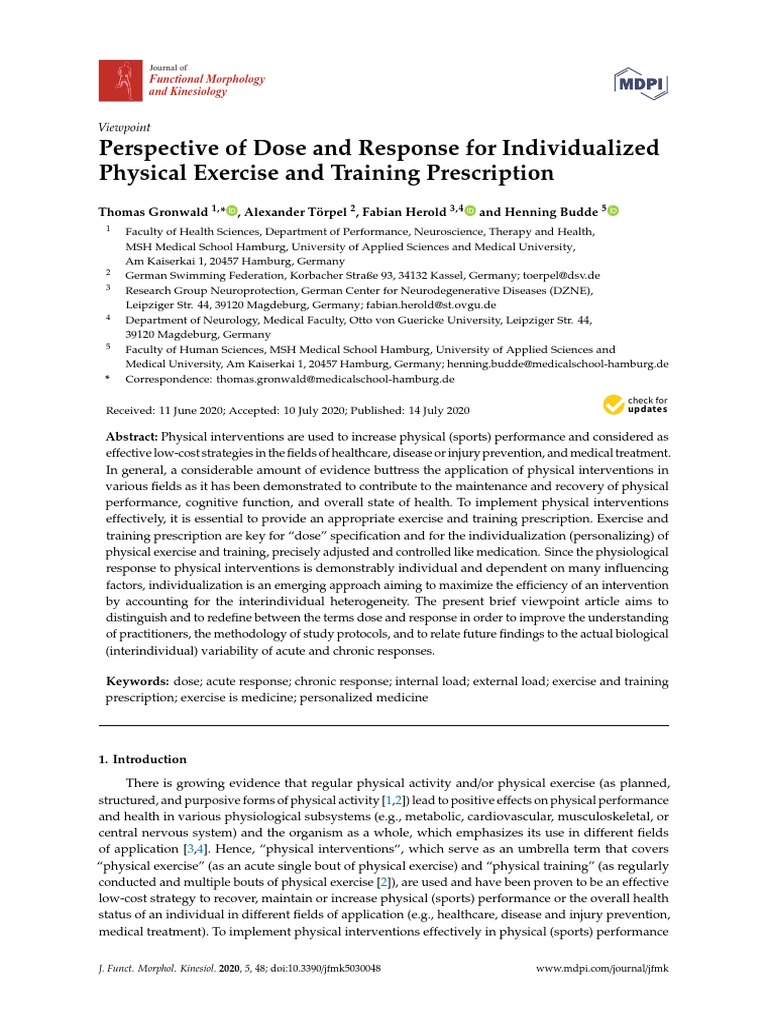 Perspective of Dose and Response For Individualized Physical Exercise ...