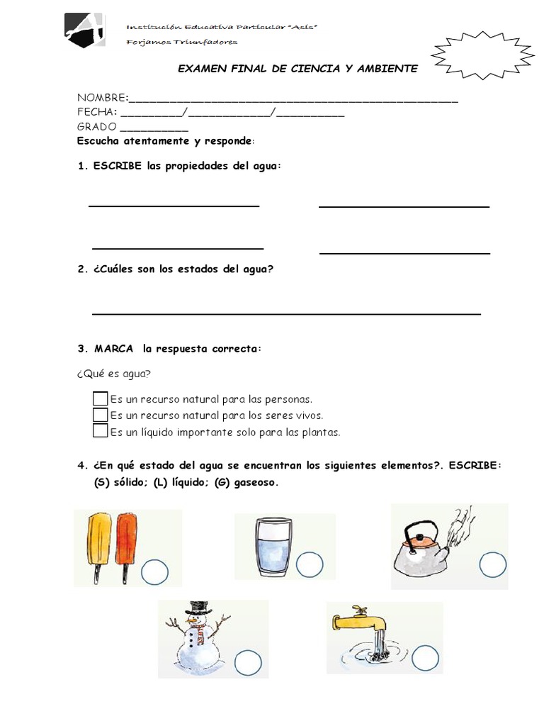 Examen Final de Ciencia y Ambiente 1° | PDF