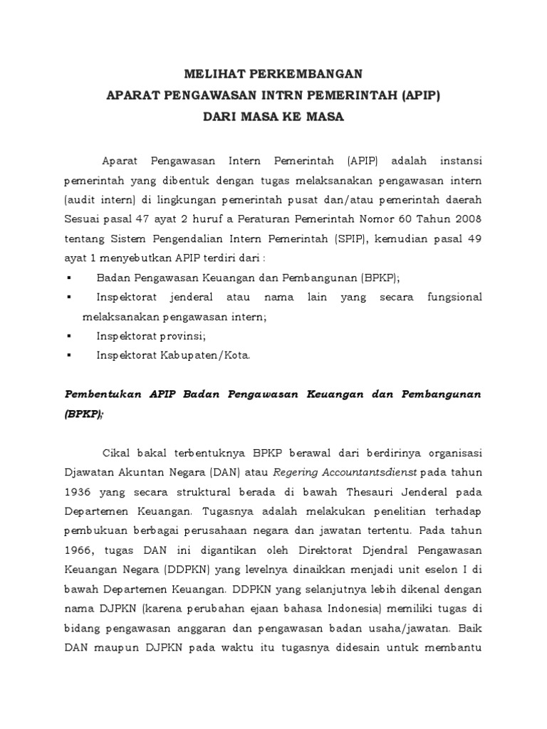 Sejarah dan Peran APIP dalam Pengawasan | PDF