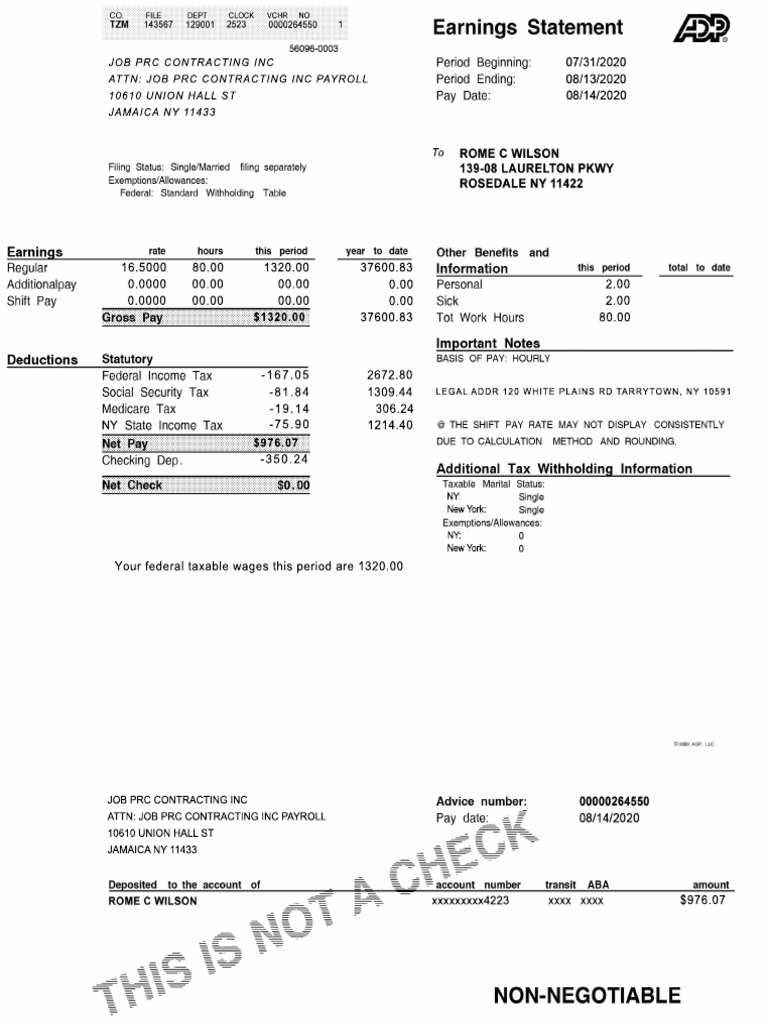 Job PRC Contracting Inc Attn Job PRC Contracting Inc Payroll 10610