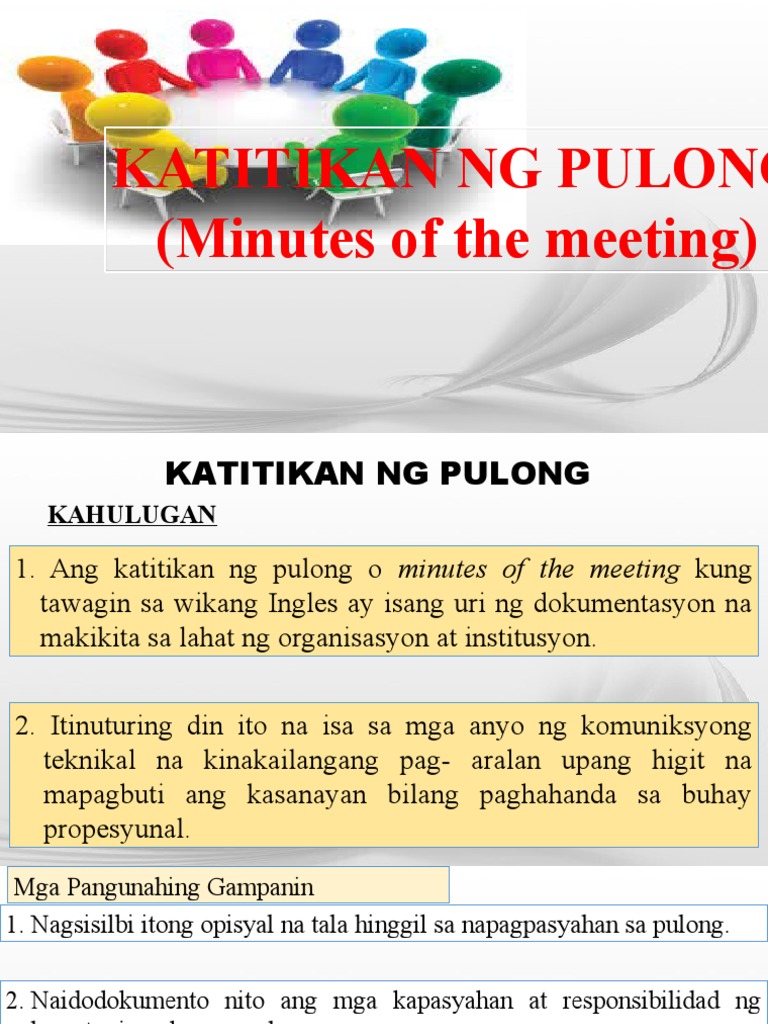 Ang Katitikan NG Pulong o Minutes of The Meeting | PDF