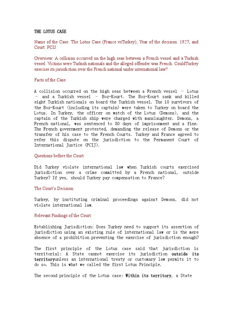 The Lotus Case PDF Jurisdiction International Law