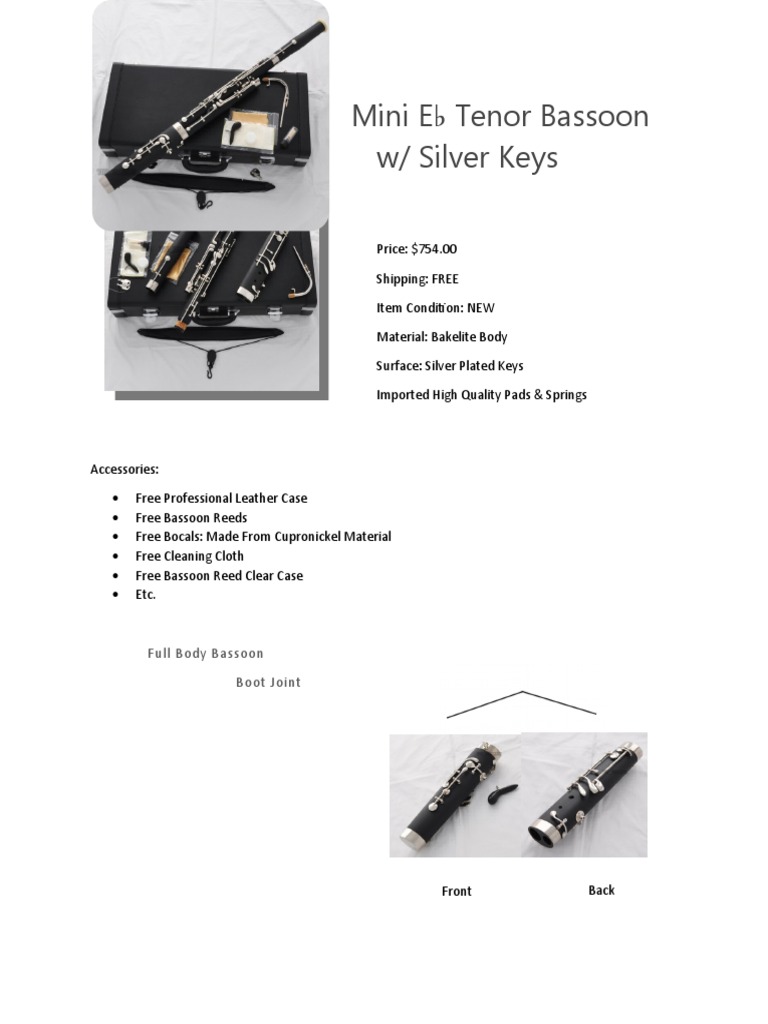 Mini E Tenor Bassoon W/ Silver Keys Full Body Bassoon Boot Joint PDF