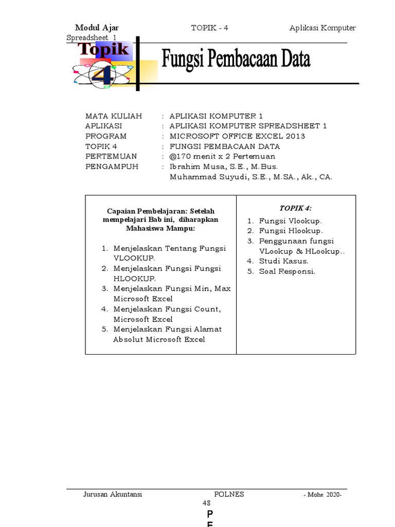 #Modul Ms-Excel TOPIK 4 SMT 2 | PDF